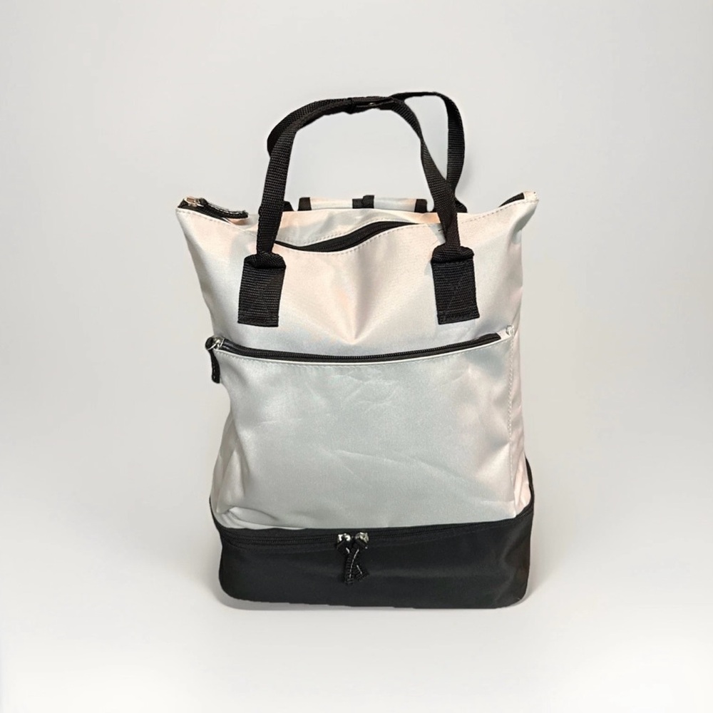 DSW Gray Black Nylon Backpack Gym Travel Bag w/ Shoe Compartment Water-Resistant